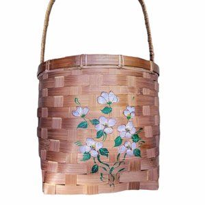 Vintage Dogwood Painted Wicker Basket